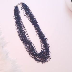 Iridescent black vintage seed bead necklace